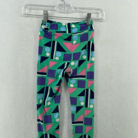LuLaRoe Leggings Girls Sz L/XL Green Retro Geometric Shape Elastic Waist Stretch - Picture 8 of 12